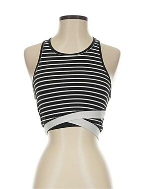 Scorpio Sol Black and White Striped Crisscross Longline Sports Bra